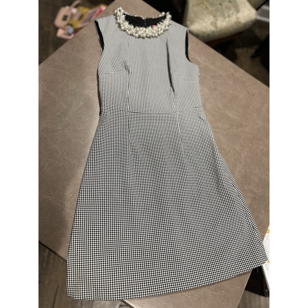 Betsey‎ Johnson Dress Black And White Size 0 With Pearl And Rhinestone Neck Line
